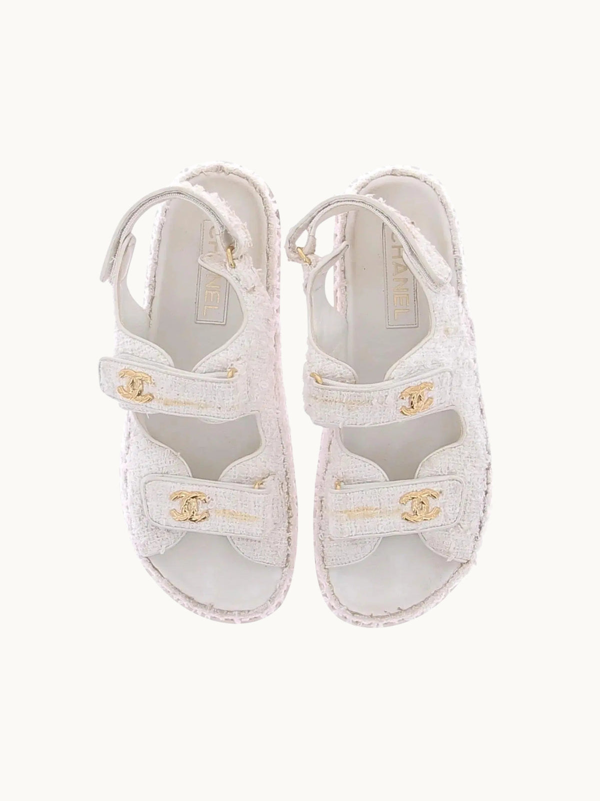 WHITE TWEED SANDALES